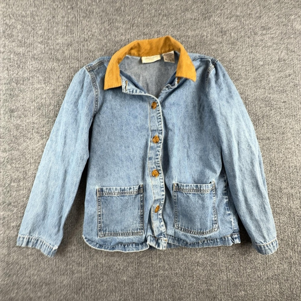Lemon Grass Jacket Womens Petite Small Blue Denim Suede Collar Button Pockets